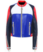 Gigi Hadid Color Block Speed Leather Jacket