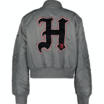 Gigi Hadid Grey Embroidered Satin Jacket