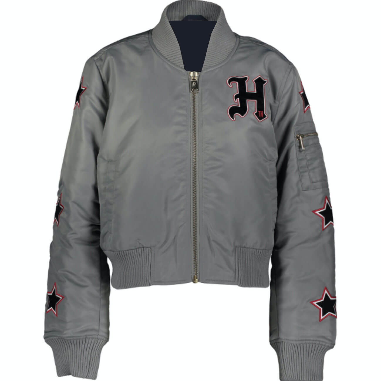 Gigi Hadid Grey Embroidered Satin Jacket Gigi Hadid Grey Embroidered Satin Jacket