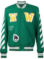 Green Wool White Striped Sleeves Varsity Bomber Jacket