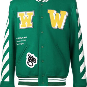 Green Wool White Striped Sleeves Varsity Bomber Jacket