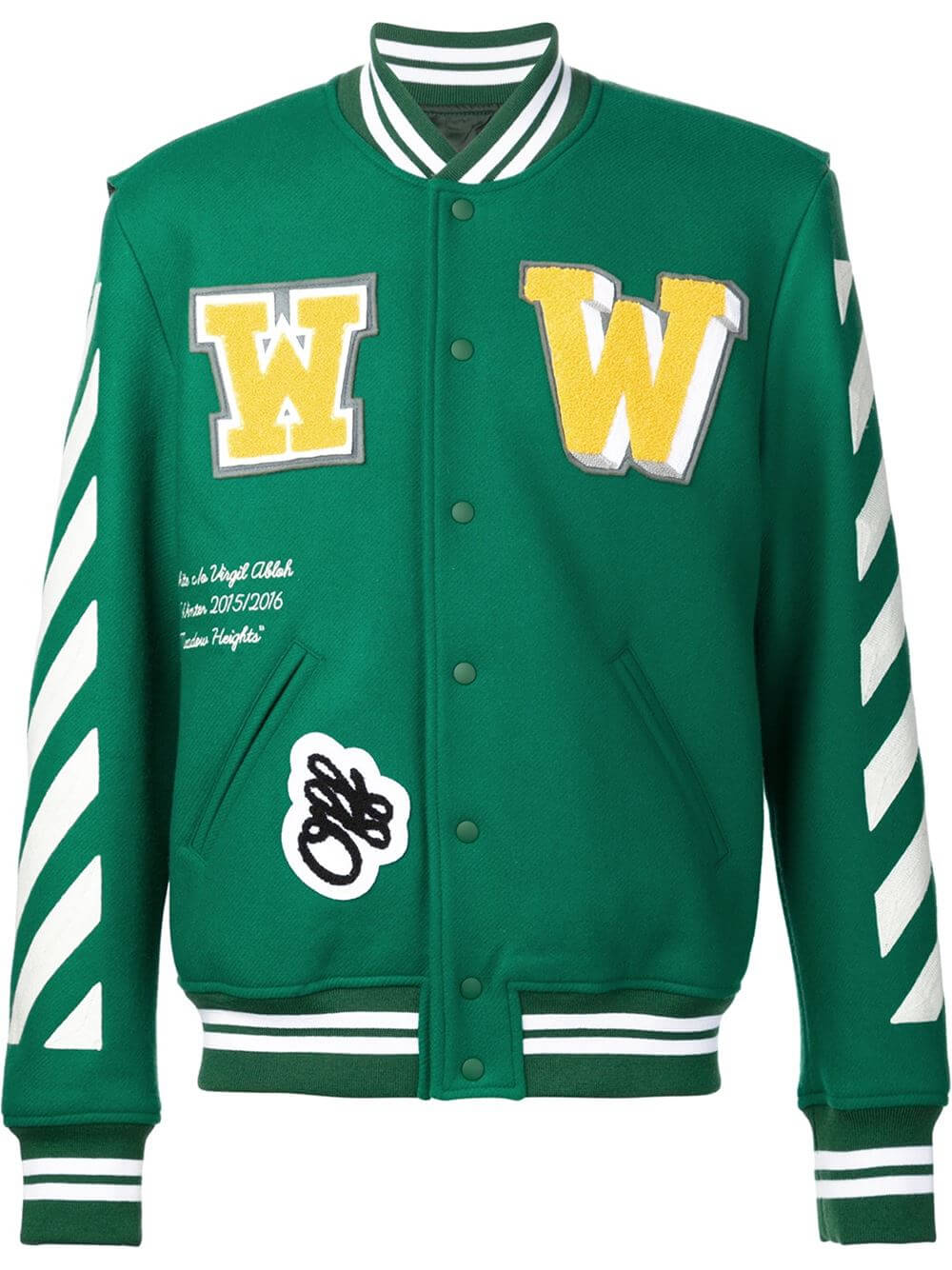 Green Wool White Striped Sleeves Varsity Bomber Jacket (1) Green Wool White Striped Sleeves Varsity Bomber Jacket