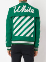 Green Wool White Striped Sleeves Varsity Bomber Jacket