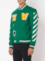 Green Wool White Striped Sleeves Varsity Bomber Jacket