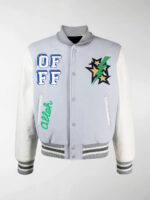 Grey White Embroidered Varsity Bomber Jacket