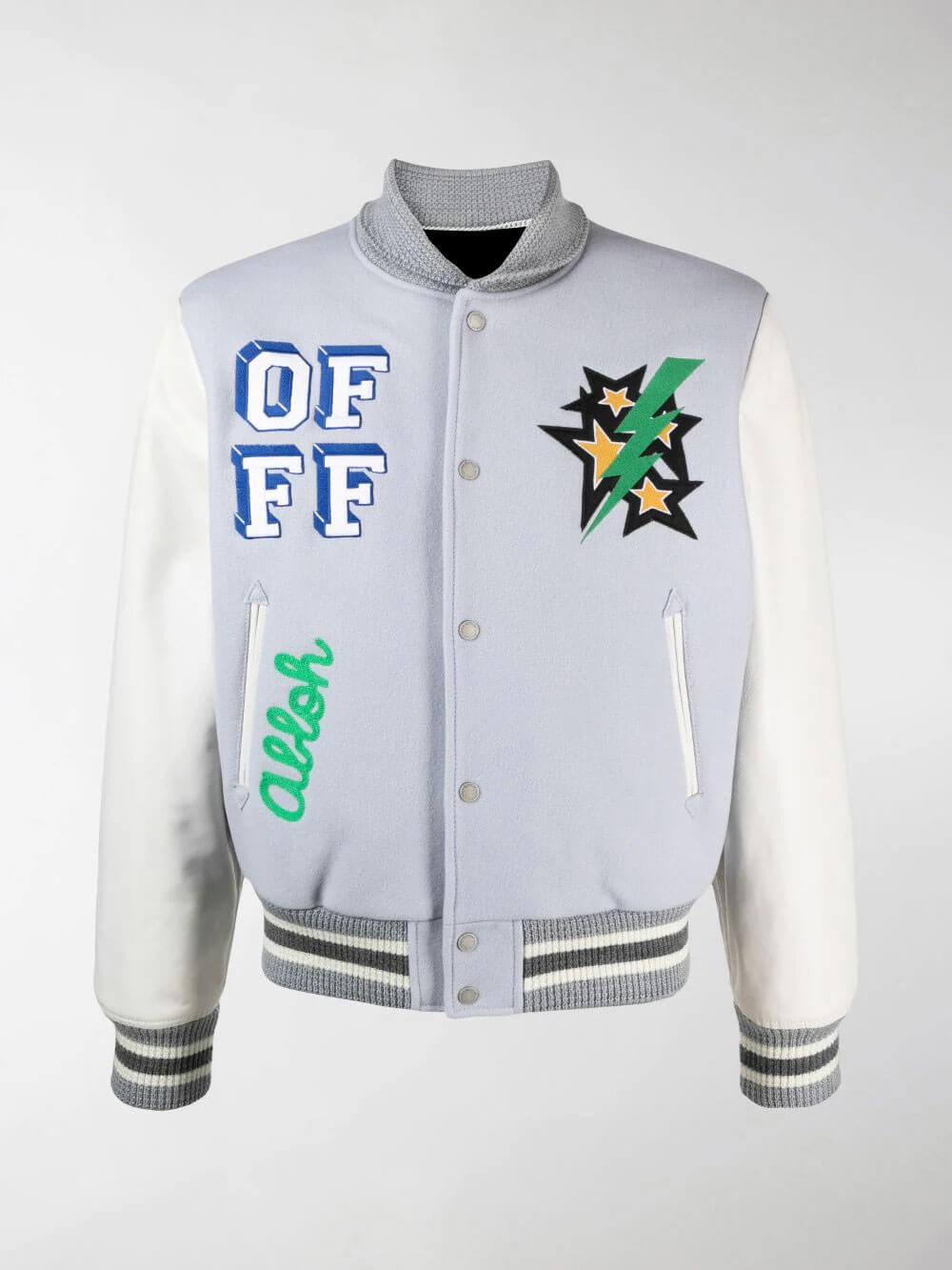 Grey White Embroidered Varsity Bomber Jacket (2) Grey White Embroidered Varsity Bomber Jacket