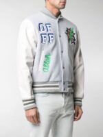 Grey White Embroidered Varsity Bomber Jacket