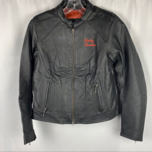 Harley Davidson Black Orange Logo Leather Jacket