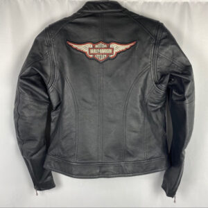 Harley Davidson Black Orange Logo Leather Jacket