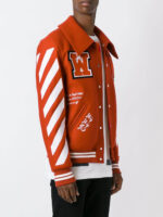Red Wool White Logo Striped Sleeves Varsity Jacket