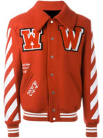 Red Wool White Logo Striped Sleeves Varsity Jacket
