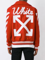 Red Wool White Logo Striped Sleeves Varsity Jacket