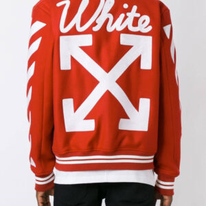 Red Wool White Logo Striped Sleeves Varsity Jacket