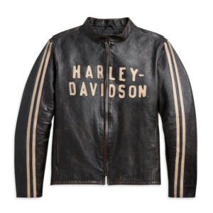 Black Harley Davidson Sleeve Stripe Leather Jacket