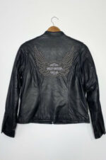 Black Harley Davidson Studded Wings Leather Jacket