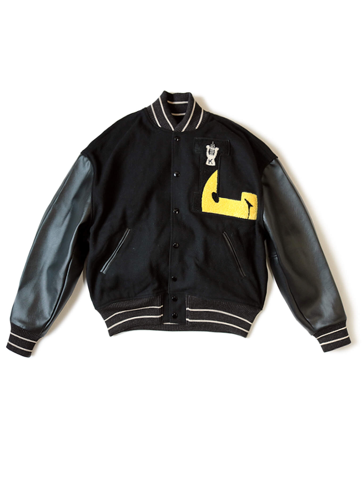 Black Quilted Leather Bomber Varsity Letterman Jacket