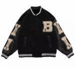 Black Skeleton Bone Patch Varsity Jacket