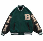 Green Skeleton Bone Patch Varsity Jacket