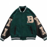 Green Skeleton Bone Patch Varsity Jacket