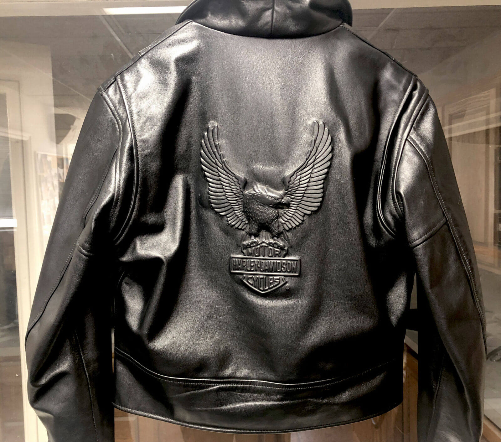 Harley Davidson Embossed Eagle Black Leather Jacket - Maker of Jacket