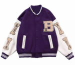 Purple Skeleton Bone Patch Varsity Jacket