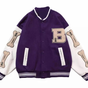 Purple Skeleton Bone Patch Varsity Jacket