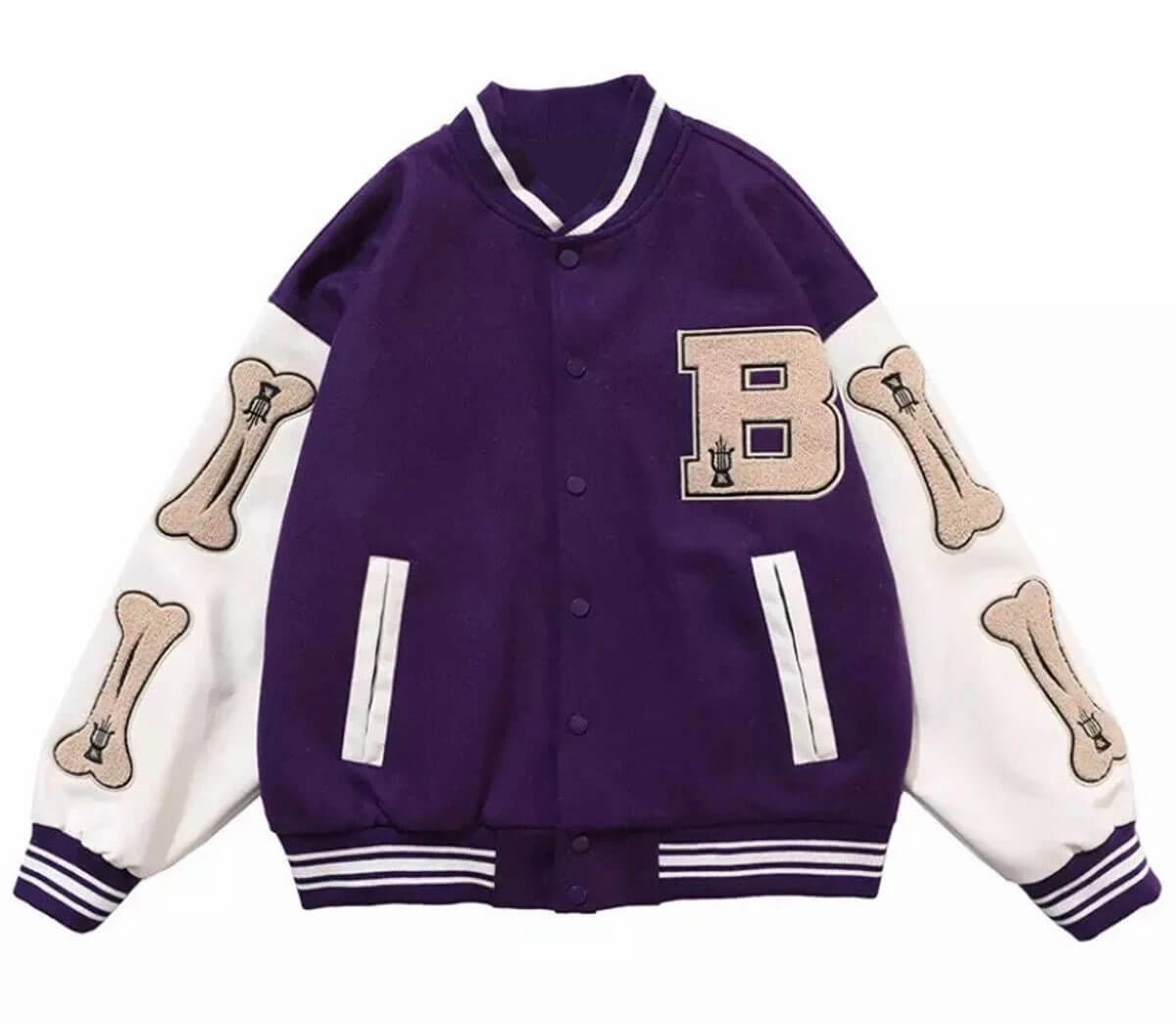 Purple Skeleton Bone Patch Varsity Jacket - Maker of Jacket