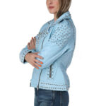 Sky Blue Studded Biker Leather Jacket