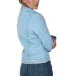 Sky Blue Studded Biker Leather Jacket