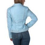 Sky Blue Studded Biker Leather Jacket