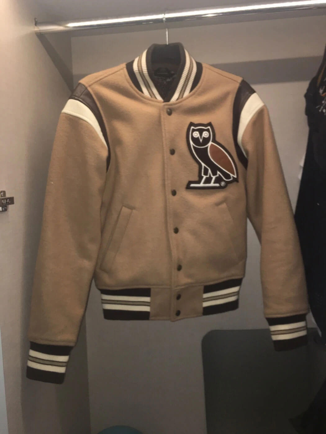 Vintage Beige Owl Varsity Letterman Jacket Maker of Jacket