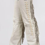 White Bone Leather Fringe Western Chaps