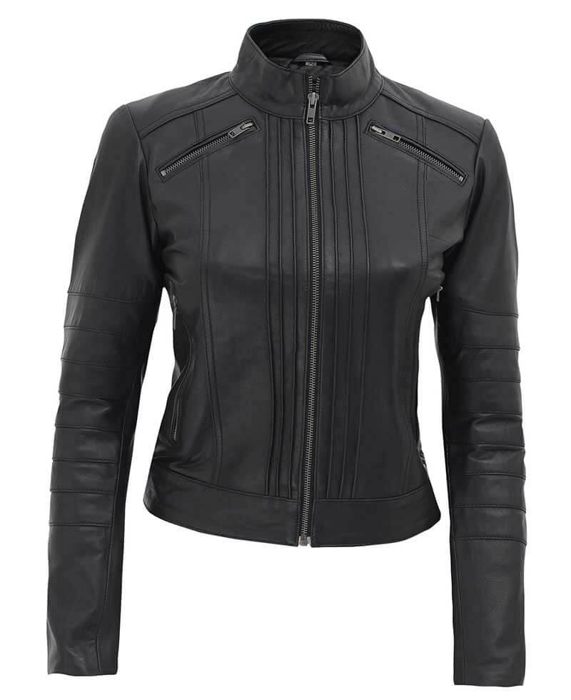 Black Cafe Racer Leather Jacket (2) Black Cafe Racer Leather Jacket