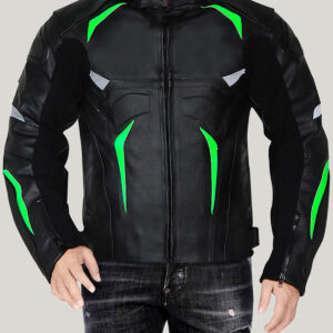 Black Green Monster Energy Motorcycle Leather Jacket