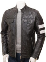 Black Leather Cafe Racer Jacket