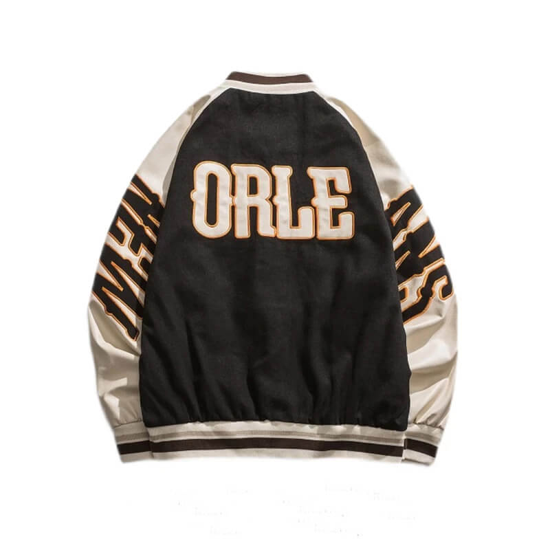 Black-Los-Angeles-Bomber-Varsity-Jacket-(4) Black Los Angeles Bomber Varsity Jacket