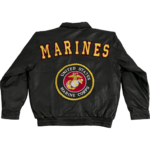 Black Marines USMC Logo Leather Bomber Jacket