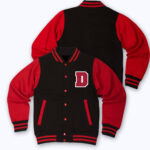 Black Red D Letterman Baseball Varsity Jacket