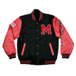 Black Red Marines Varsity Jacket With USMC Logo