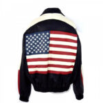 Black USA Flag Bomber Leather Jacket