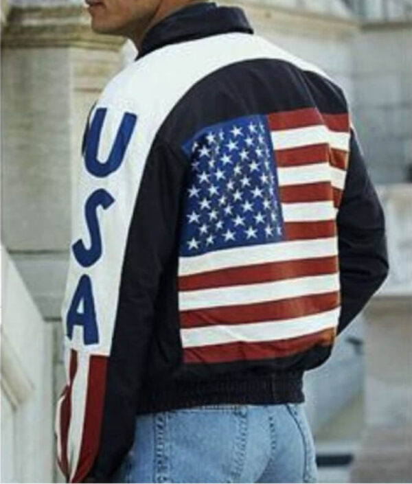 Black USA Flag Bomber Leather Jacket