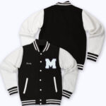Black White M Letterman Baseball Varsity Jacket