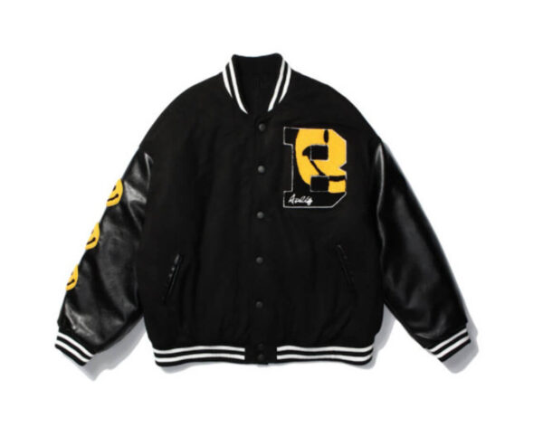 Black Y2K College Bomber Varsity Jacket