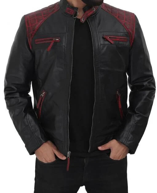 Black and Maroon Cafe Racer Leather Jacket (4) Black and Maroon Cafe Racer Leather Jacket