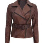 Brown Belted Asymmetrical Biker Jacket
