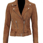 Brown Melanie Suede Leather Biker Jacket