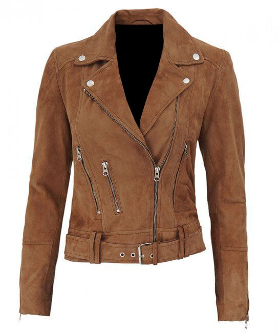Brown-Melanie-Suede-Leather-Biker-Jacket-(5) Brown Melanie Suede Leather Biker Jacket