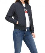 Diamond Quilted Blue Bomber Jacket