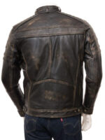 Distressed Brown Vintage Leather Cafe Racer Jacket