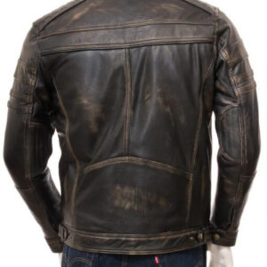 Distressed Brown Vintage Leather Cafe Racer Jacket